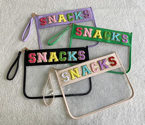 Image of HAIBOLAN Monogram Clear Stadium Purse Bag Chenille Letter Travel Patch Pouch Snack Makeup Wristlet