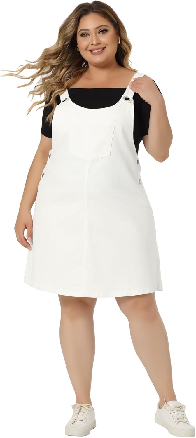 Agnes Orinda Plus Size Women's Denim Overalls Dress Suspenders Skirt Jumper Dresses 2026 Jean Overall Bib Dress