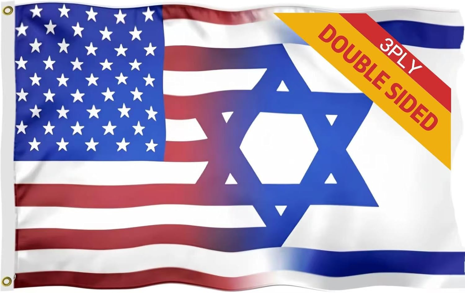 Double Sided 3ply American Israeli Friendship Flag 4X6 FT – US Israel Flag,Outdoor Decor Flags Vivid Color, All Weather, Double Stitched USA Israel Polyester Flags with Sturdy Brass Ring. (3ply 4x6)