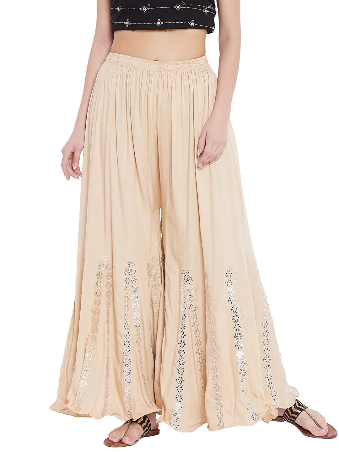 srisaras Women's Ethnic Rayon Mirror Work Palazzo-picture-20