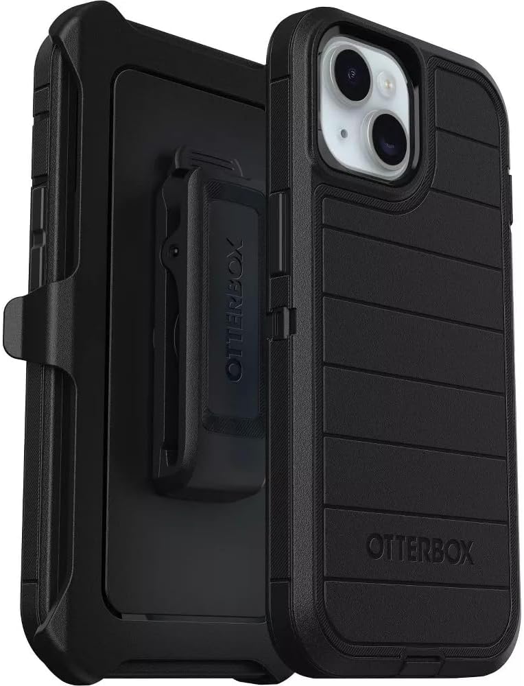 iPhone 15, iPhone 14, & iPhone 13 (Only) - Defender Series Case - Black - Screenless - Rugged & Durable - with Port Protection - Holster Clip Includes - Microbial Defense Protection