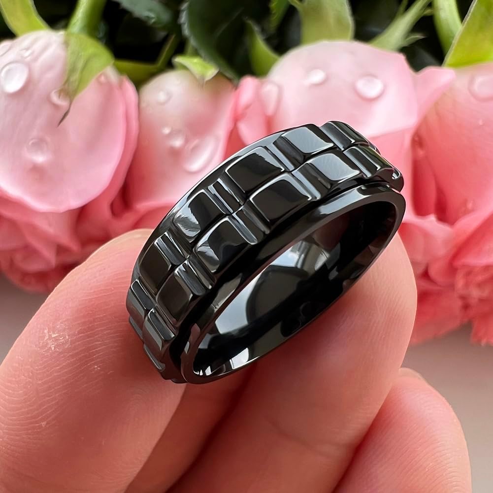 8mm Silver/Black/Gold Tungsten Titanium Spinner Rings for Men Women Anxiety Released Promise Engagement Wedding Bands Stepped Polished Shiny Comfort Fit - Image 4