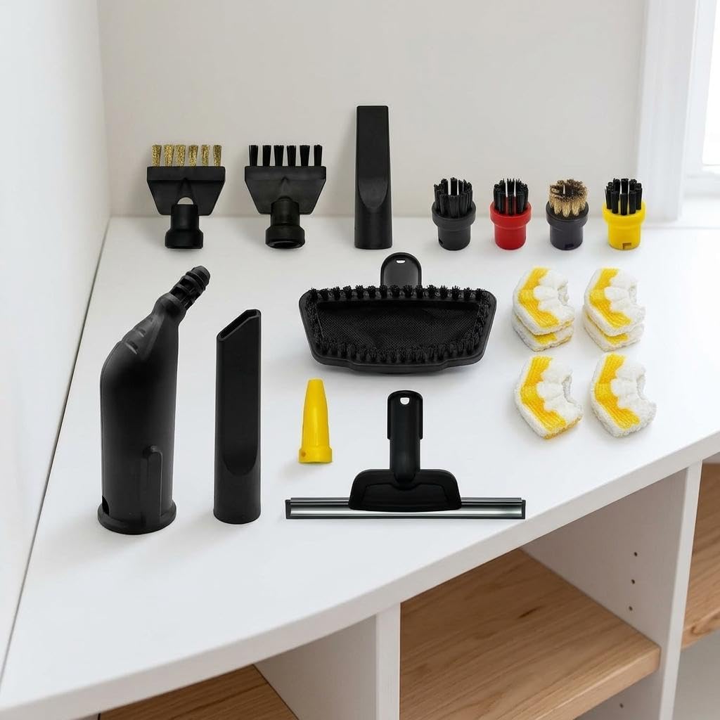 Ensemble D'accessoires pour Nettoyeurs Vapeur : en Microfibre, Buse, Brosses Rondes pour Carrelage et, 14 Pièces