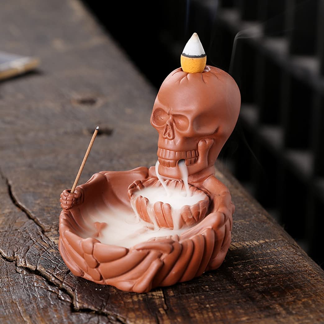Brûleur d'encens de reflux tête de mort, cadeau déco Halloween