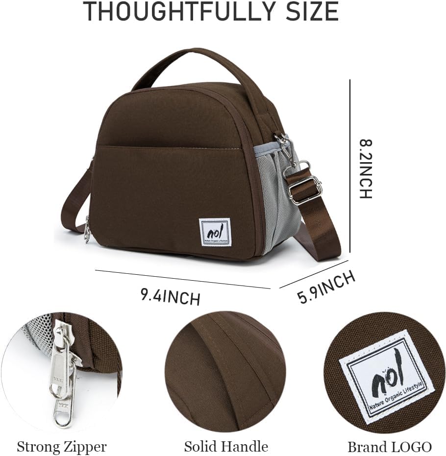 Miniatura 3 de NOL Natural Organic Lifestyle Lunch Bag Insulated Cooler Bag for Women Nylon Waterproof Lightweight Lunch Box Organiser (Coffee)