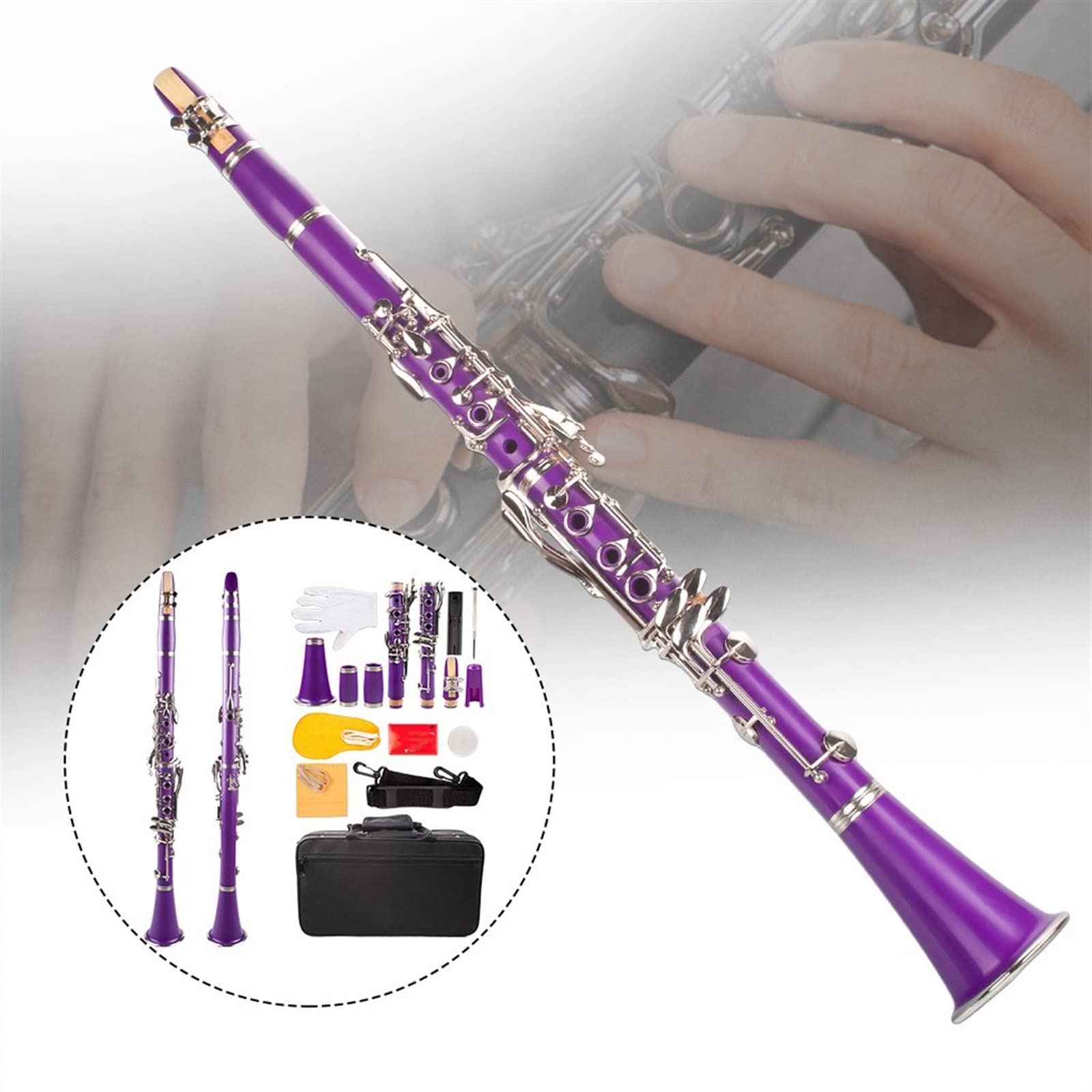 Clarinette en si bémol professionnel ABS 17 touches en cupronickel plaqué nickel violet kit clarinette