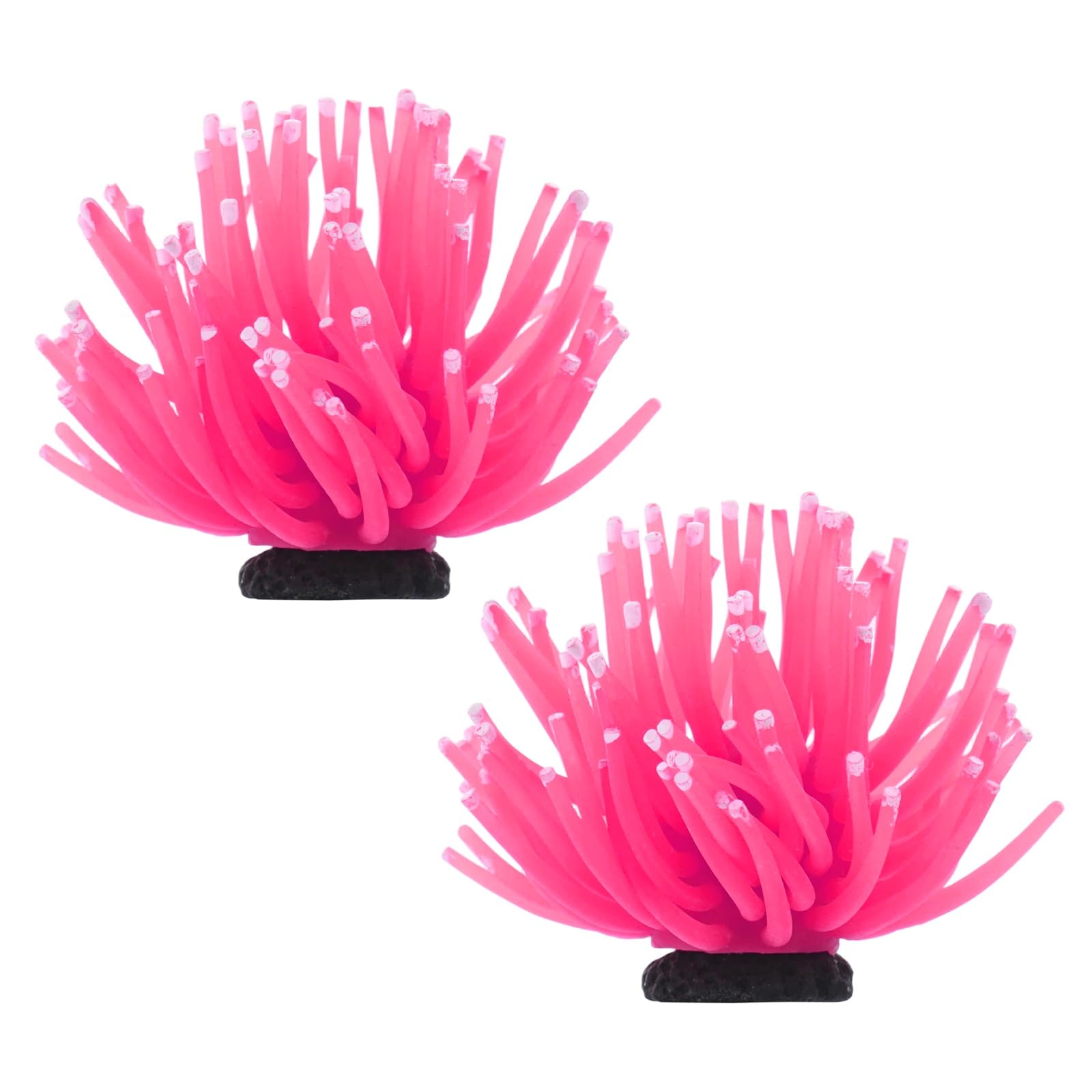 M METERXITY 2-Pack Artificial Sea Anemone Decor, 3.2" Silicone Coral Aquarium Fish Tank Decoration for Freshwater and Saltwater Aquariums/Nano Setups, Fish Tank Ornament [Pink]