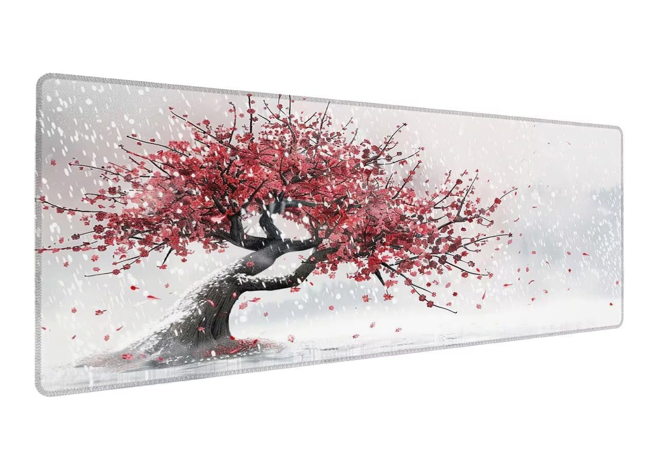 Podkładka pod mysz, 1000 x 500 x 3 mm, gamingowa podkładka pod mysz, XXL, duża, pod mysz, drzewo, antypoślizgowa gumowa podstawa, szyte krawędzie, podkładka na biurko, poprawia precyzję i prędkość D-6