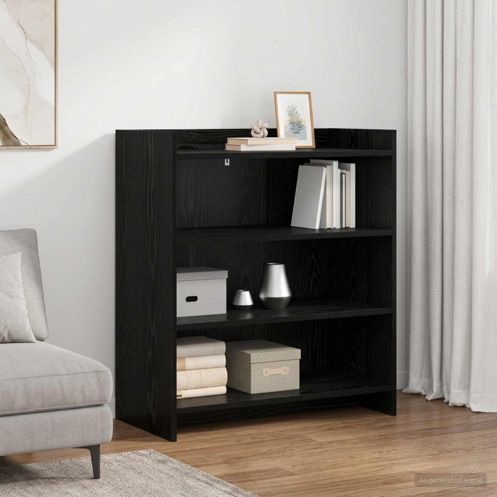Kredens czarny dąb 75 x 36 x 80 cm, materiał drewnopochodny z 3 półkami i dużą ilością miejsca do przechowywania, do salonu, jadalni, przedpokoju i biura