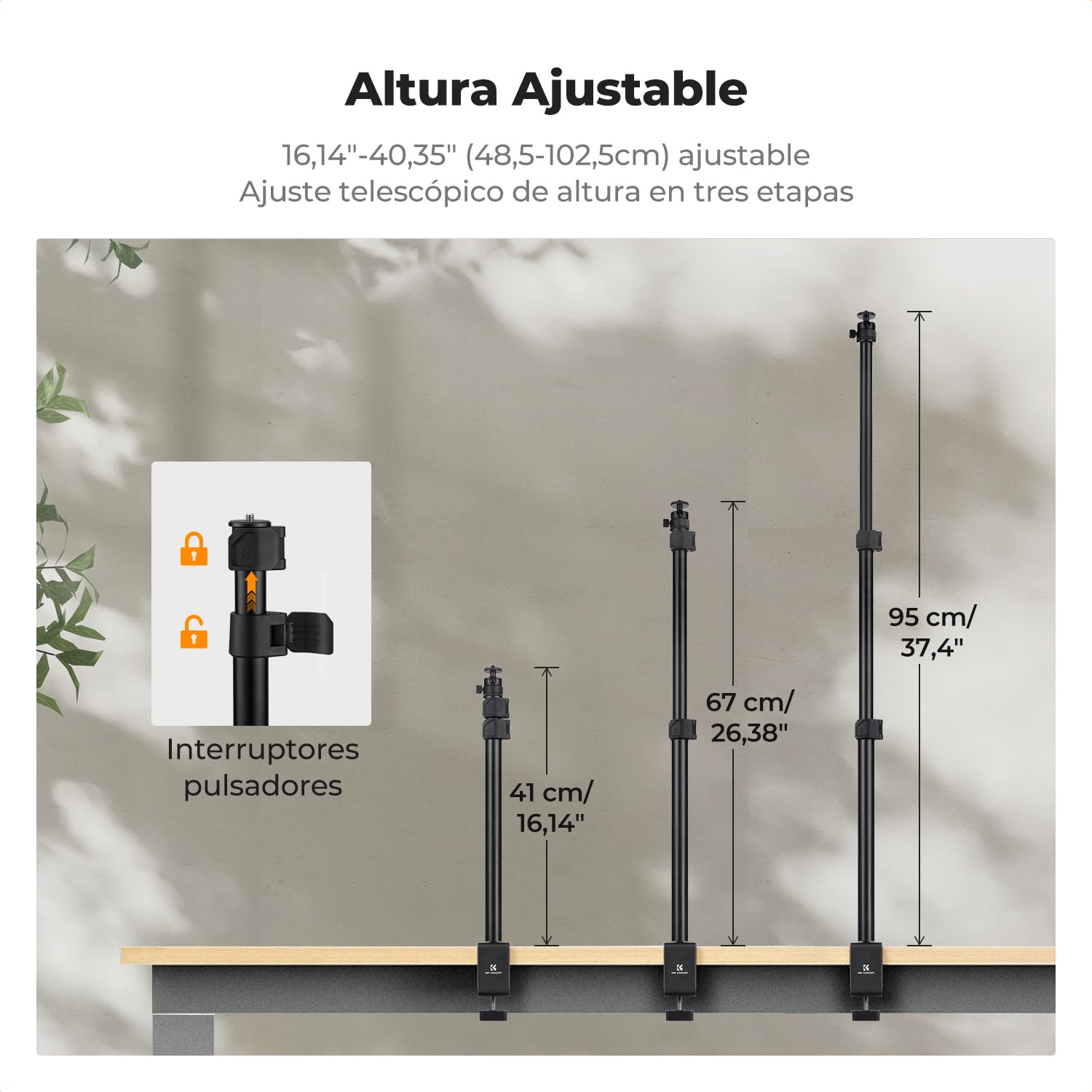 K&F CONCEPT Soporte Escritorio Pinza C 2 Unidades para Cámara | Rótula 360° desmontable, tornillo 1/4-3/8, clip móvil, transmisión directa, juego 2 piezas, TD01