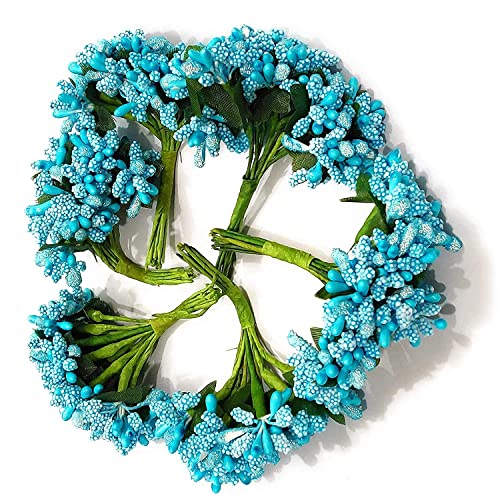 Image of Prokart Premium Pollen Flowers for Hair Accessories, Tiara Making, Jewelry Making and Dress Decoration | 12 Bunch of 2 Pollen Each | (Pack of 24pc) (Sky Blue)