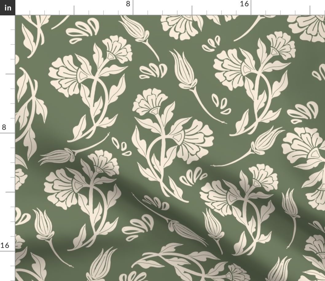 Spoonflower Fabric - Rustic Boho Autumn Floral Earthy Botanical Nature Green Garden Printed on Petal Cotton Fabric Fat Quarter - Sewing Quilting Apparel Crafts Decor