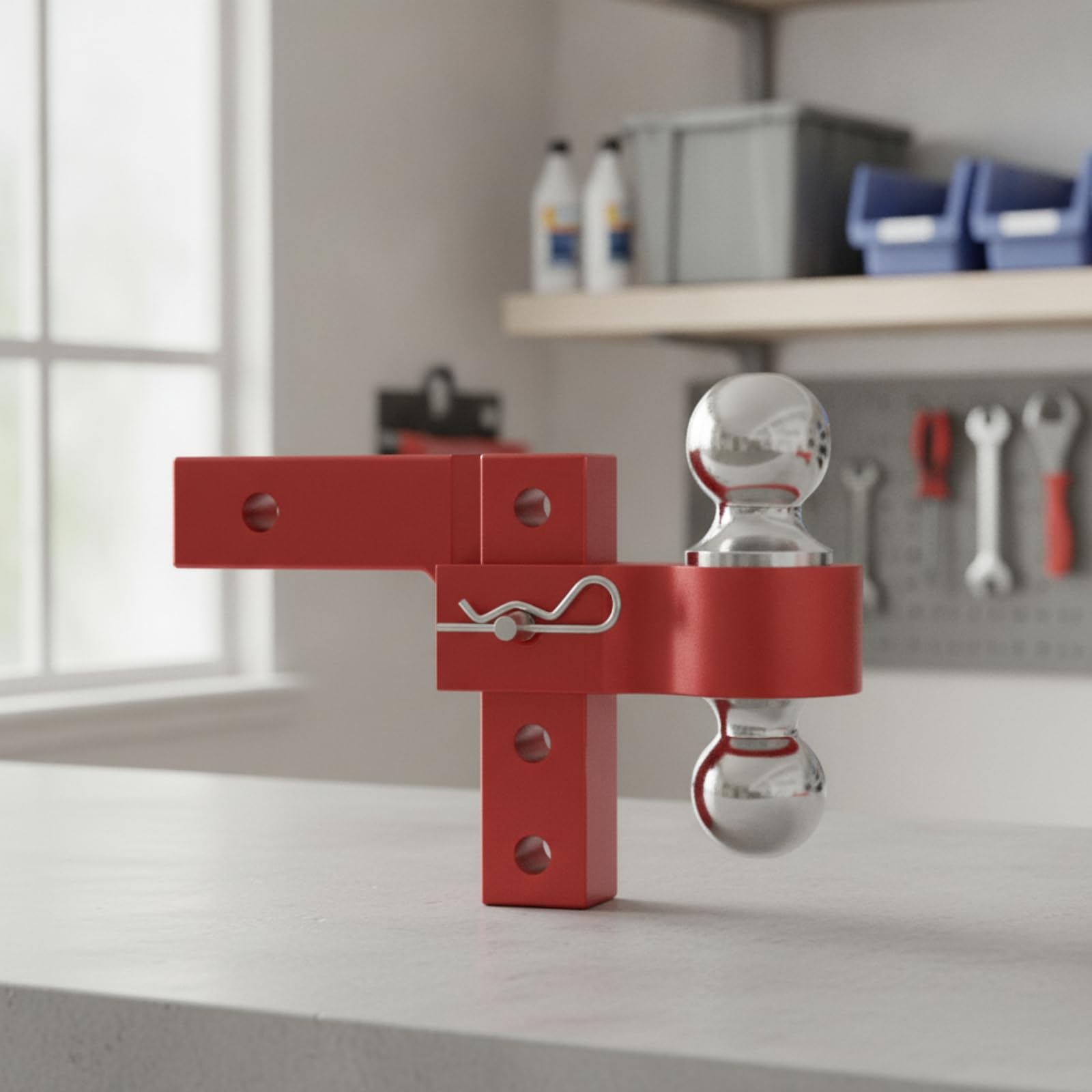 Enganche de Remolque Ajustable con Doble Cabezal de Bola Regulación de Altura y Encaje Clase III Construcción en Aleación de Aluminio 2x2pulgadas, Negro