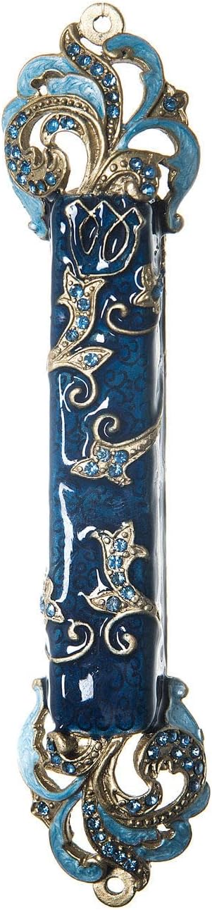 (D) Judaica Blue Mezuzah Case with Stones