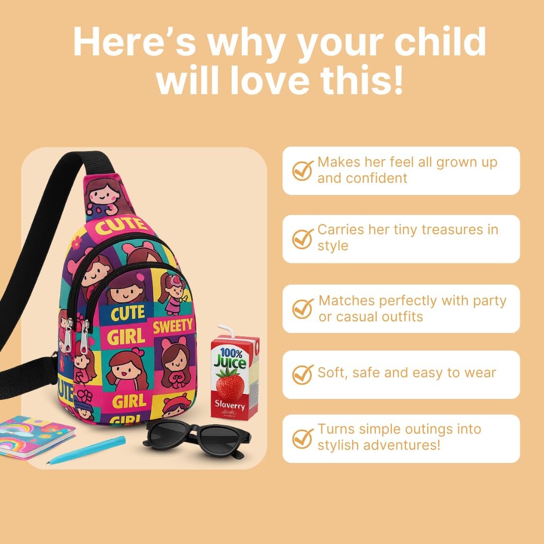 Cots and Cuddles 1pc Girl Print Colourful Cross body Bags for Boys and Girls Kids School, Picnic, Return Gifts, Office 1