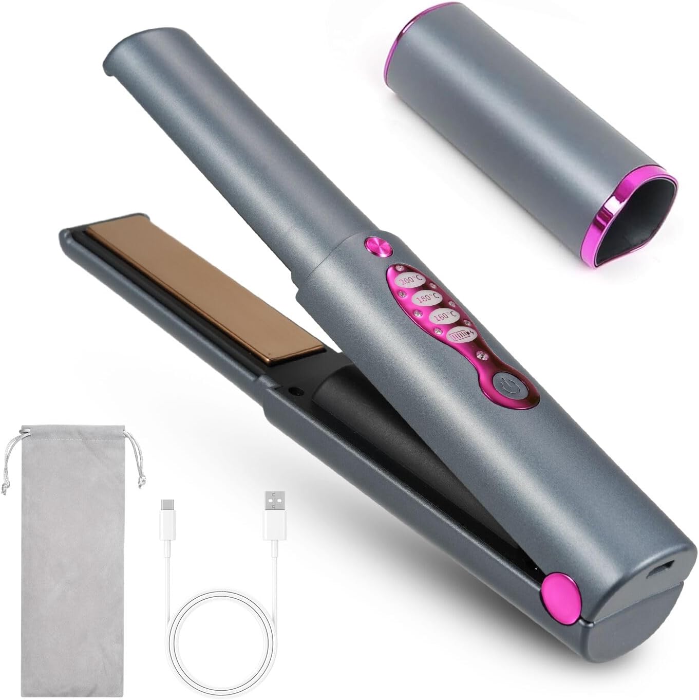 Layhou Portable, Wireless, Rechargeable Hair Straightener, Curler