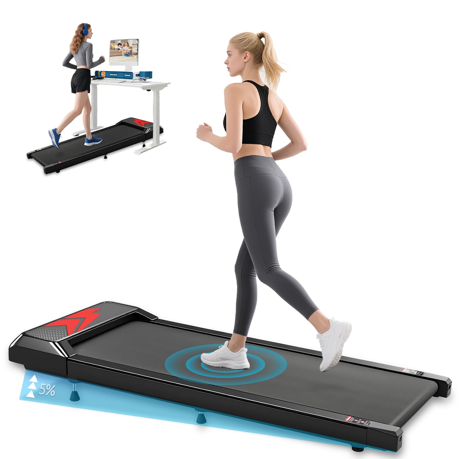 Romon Tapis Roulant Elettrico, Treadmill Salvaspazio, Tapirulan da Casa Mini Walking Pad Portatile per Camminata e Corsa con 3 Modalità di Velocità, Telecomando e Display LED, Capacità 120kg