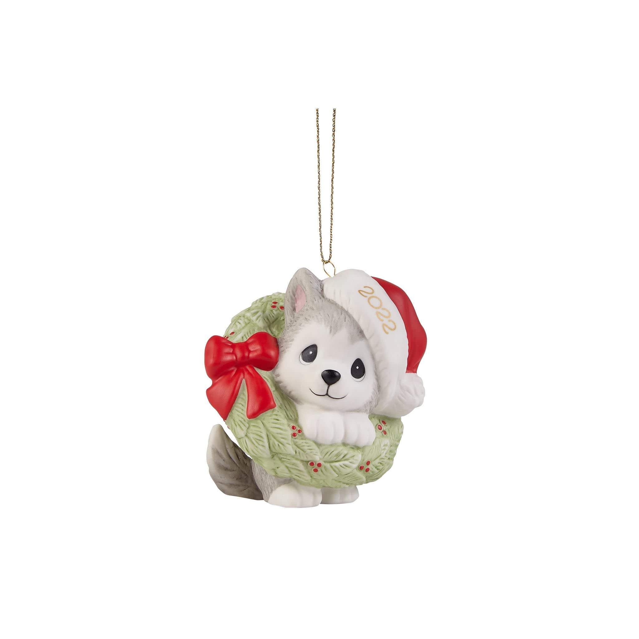 Precious Moments 221008 Wreathed in Christmas Joy 2022 Dated Dog Bisque Porcelain Ornament
