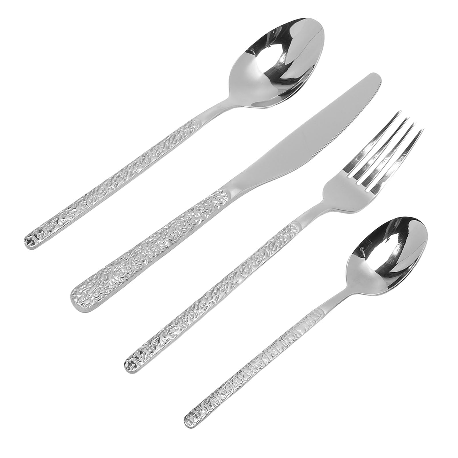 Fdit Juego de Cubiertos para 6 Personas, Juego de Cubiertos de Acero Inoxidable de 24 Piezas con Acabado Plateado, de con Patrón Martillado para Mesa de Comedor, (SILVER)