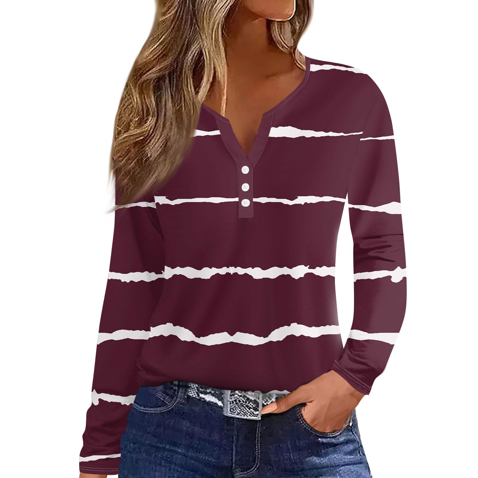 TIMEMEANShort Sleeve Casual Cool Crop Tops Women Spring Work-Out Plain Bagg Cotton Crew Neck Button Tops Women Dark Purple