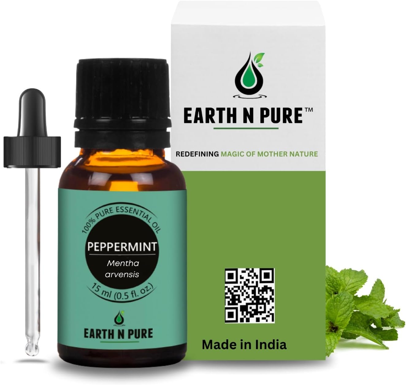 Earth N Pure Peppermint Essential Oil for Hair & Aromatherapy – 100% Pure Premium Peppermint Oil for Scalp Care, Cooling Sensation & Diffuser – Natural Essential Oil – 15ml