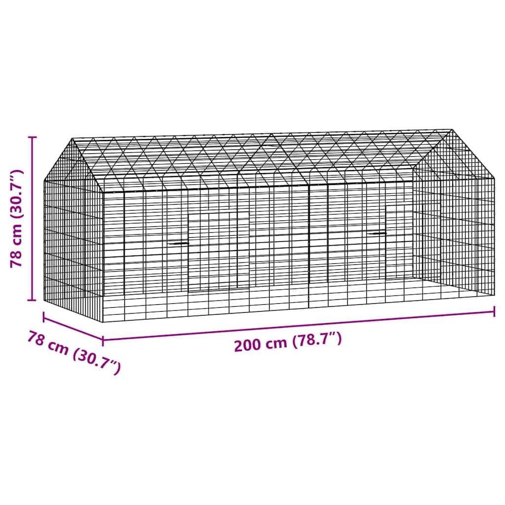 Mangloder - Gabbia per conigli e conigli nani, in acciaio zincato, 200 x 78 x 78 cm, resistente alle intemperie, per giardino, terrazza e recinzione sicura