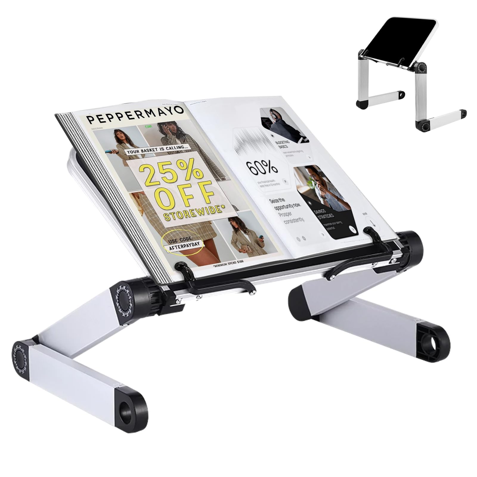 Atril para Libros - Altura Ajustable Atril Estudio con Brazos de Aluminio Duraderos, Atril Lectura Soporte Libros para Leer para Tapas Duras Gruesas, Recetas, Portátiles y iPad