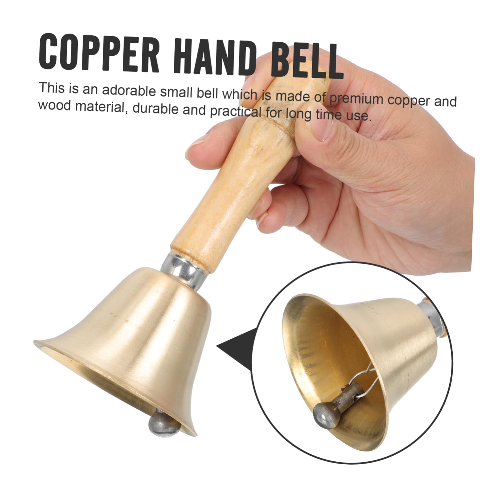 Operitacx 3 Pz Campana a Mano Campanello Del Maggiordomo Della Scuola Arredamento Campana Piccola Campana Decorativa Decorazioni Artigianali Natalizie Rame Campanelli Eolici Di Legno
