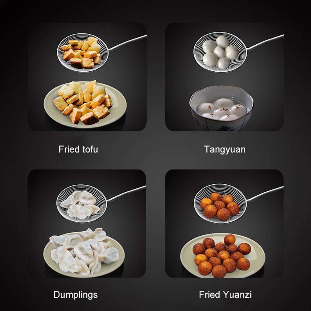 Sito, sitko, łyżka cedzakowa Spiralna siatka druciana Skimmer Łyżka z długą rączką 304 Stal nierdzewna Skimmer Chochla do pierogów makaronu i smażenia tofu w kuchennych sitkach do żywności (rozmiar: S