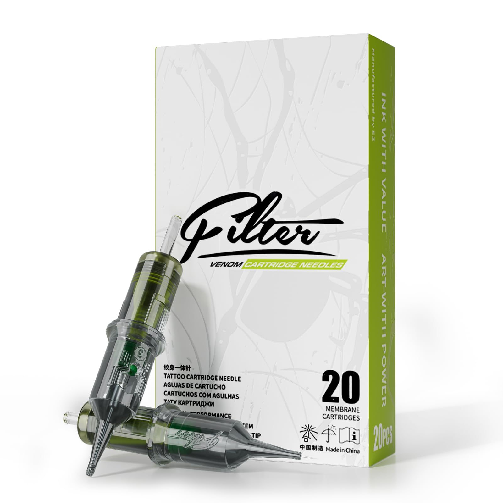EZ Tattoo Cartridge Nadeln - 20Stück #12 (7RL) Standard Round Liner Tattoo Nadeln für Tattoo Maschine - Venom