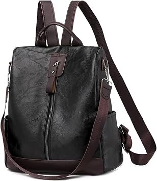 Women Backpack Anti-Theft Daypack Shoulder Bag with Earphone Hole Ladies Rucksack Waterproof PU Leather Bag for Travel Work Black