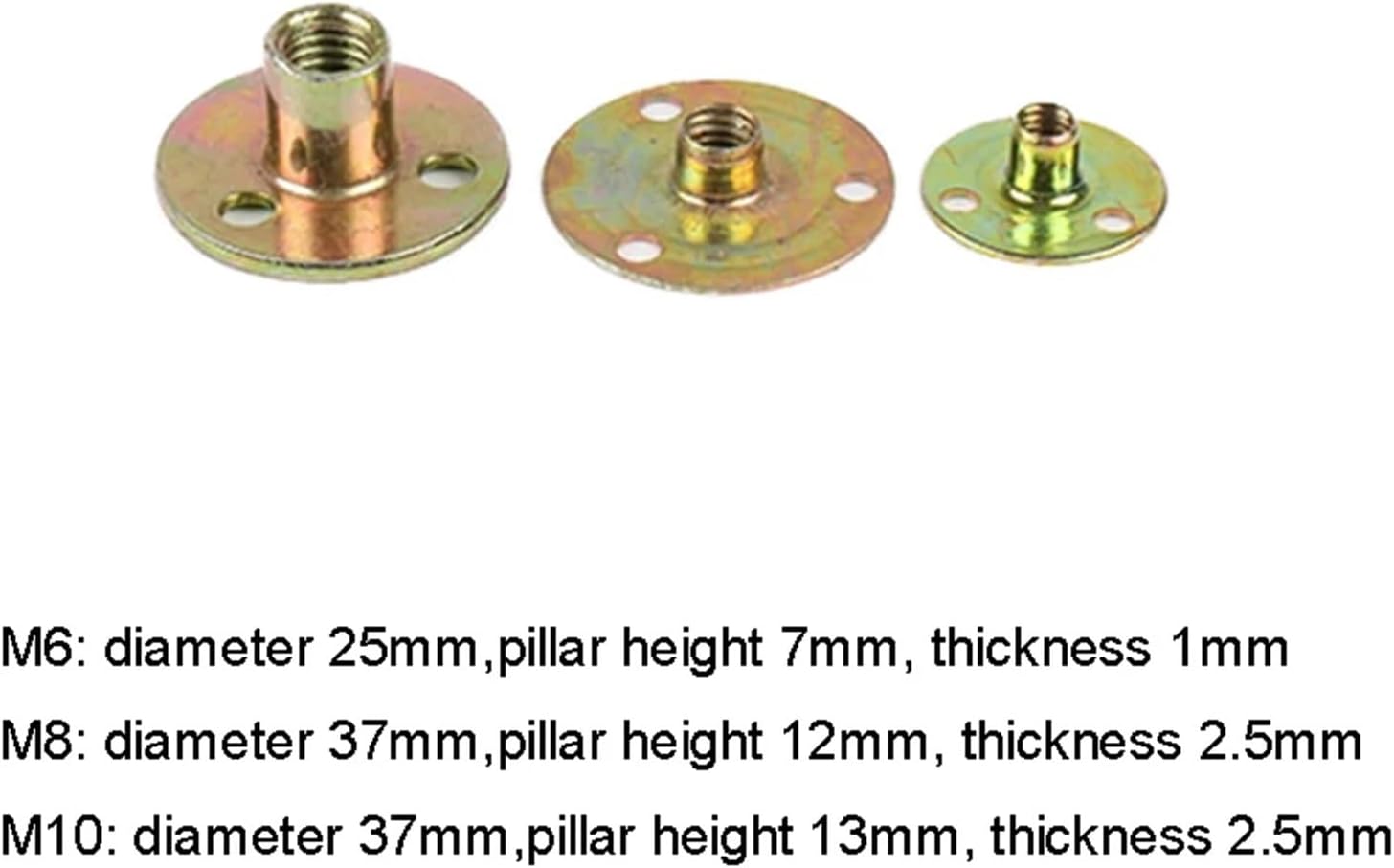 Iron Plate nut,Round t nut,Iron Plate Nut Three-Hole Flange Coupling Nut Splint with M6 M8 M10 Thread Furniture Fastener Plywood On Lock Nuts 2/5Pcs(2pcs,M6)