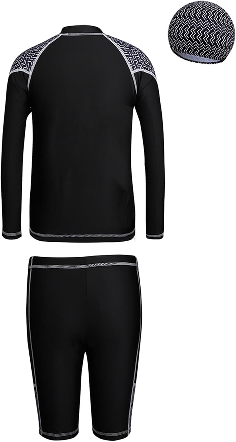Little Big Boys 3 Pcs Athletic Swimsuits UPF 50+ Rash Guard Shirts with Swim Shorts Hat Swimwear