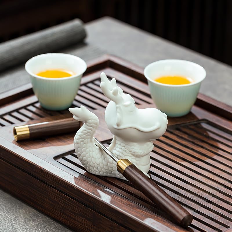 Miniatura 3 de Hecho a mano de té mascota dragón divertido lindo estatua de cerámica blanca Kung Fu bandeja de té decoración regalo para amantes del té, escritorio