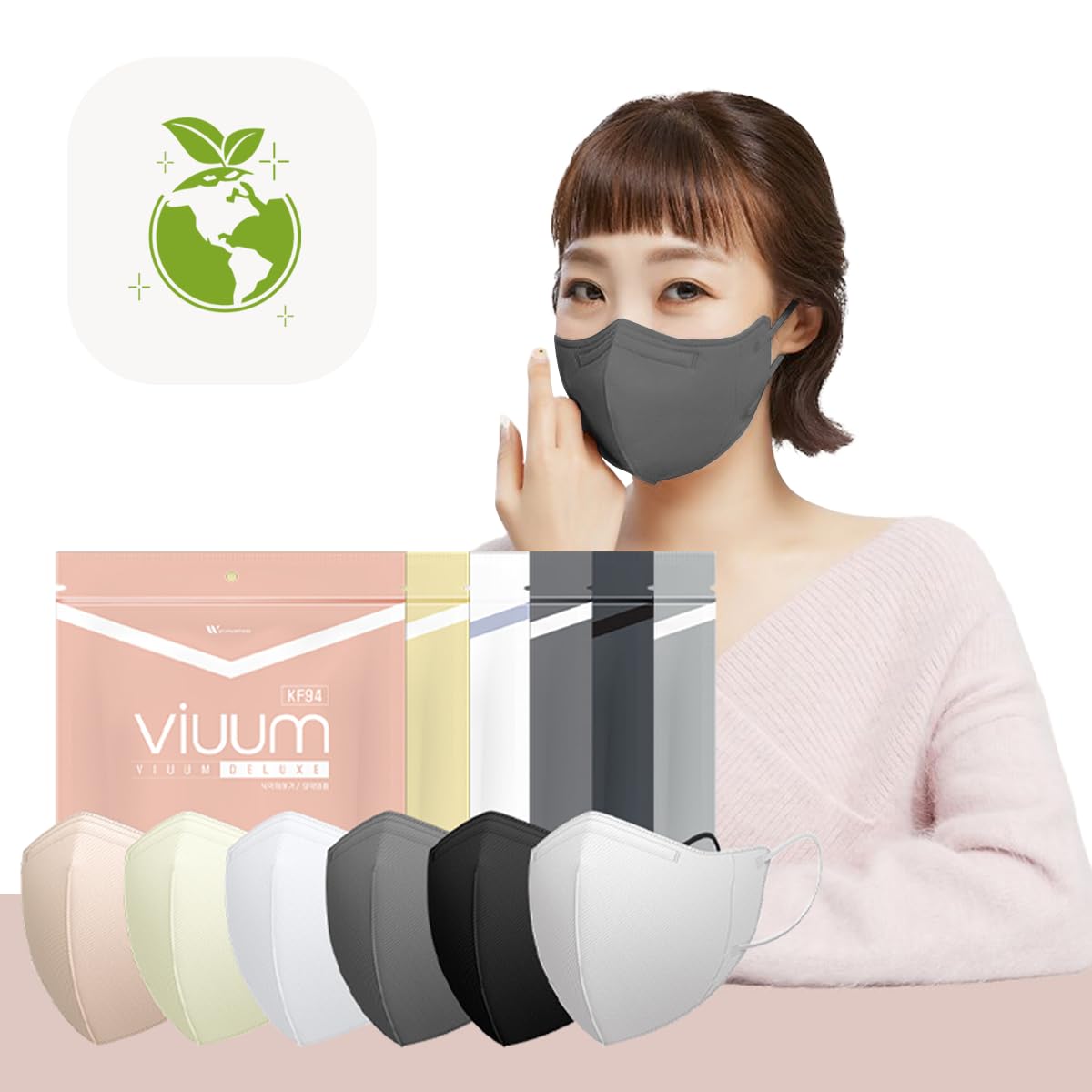 HOMSSEM [25pcs] VIUUM Deluxe Korean Face Color Mask– Soft and Durable Korea Face Mask for Adults –2D 4-Layer Filter 6Color (Gray-Large)