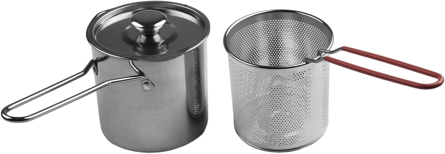 Stainless Steel Deep Frying Pot with Handles for Oil Frying, 12 x 12.7cm Milk Pot with Basket, Compatible with Gas Electric Stoves