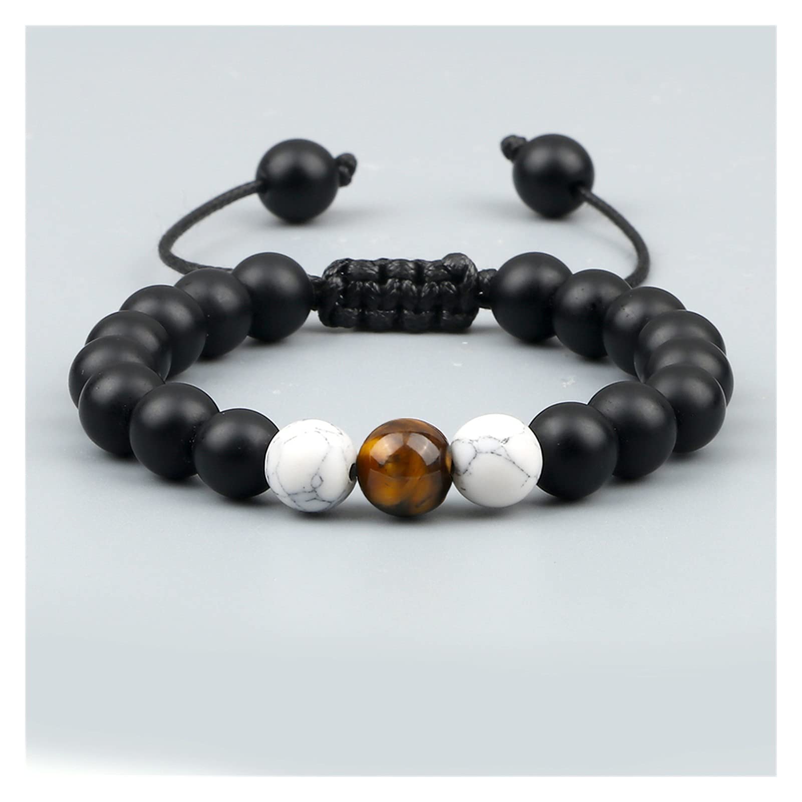 Vulkanisch gesteente stenen armband heren vrouwelijk vintage houten armband kralen handaccessoires 8 mm kaart tijgerogen armband cadeau-obsidiaan steen, S 18,5 cm 7,3 inch