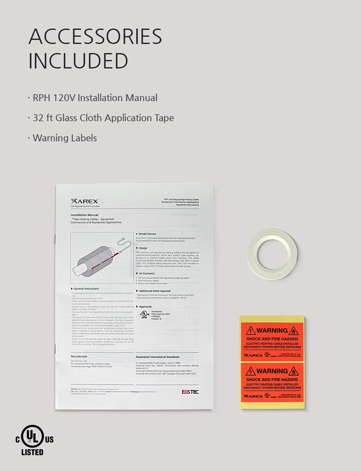 XAREX RPH 120V 30ft, Pipe Heat Cable with Glass Tape, Self-Regulating  Pre-assembled Heat Tape with 6ft Cord u0026 Lighted Plug for Freeze Protection  of Plastic and Metal Water Pipes Electrical Heat Trace