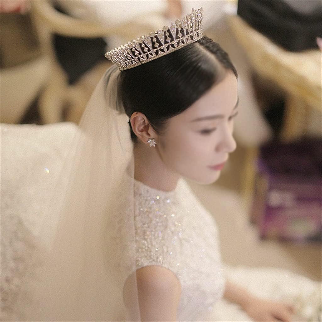 crown, Clear Crystal Rhinestones Women Handmade Hairwear Brides Diadem Pageant Party Crowns