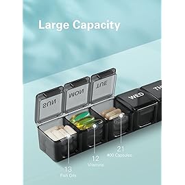 Sukuos Extra Large Weekly Pill Organizer, 7 Day Daily Pill Box Case Easy to Open, Silkscreen Printed Medicine Container with Clear Lid for Vitamins, Fish Oils or Supplements