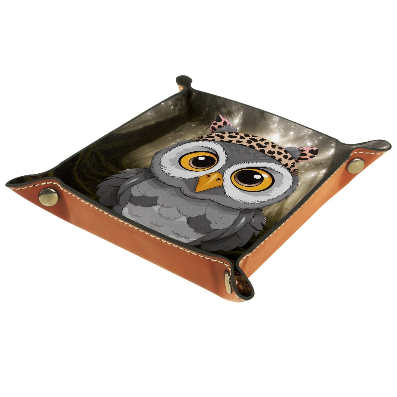 VAPOKF Owl Portable Dice Rolling Tray, Microfiber Leather Dice Holder Game Box for D&D, RPG, Table Games or Desktop Phone Key Storage, 20.5 × 20.5 cm