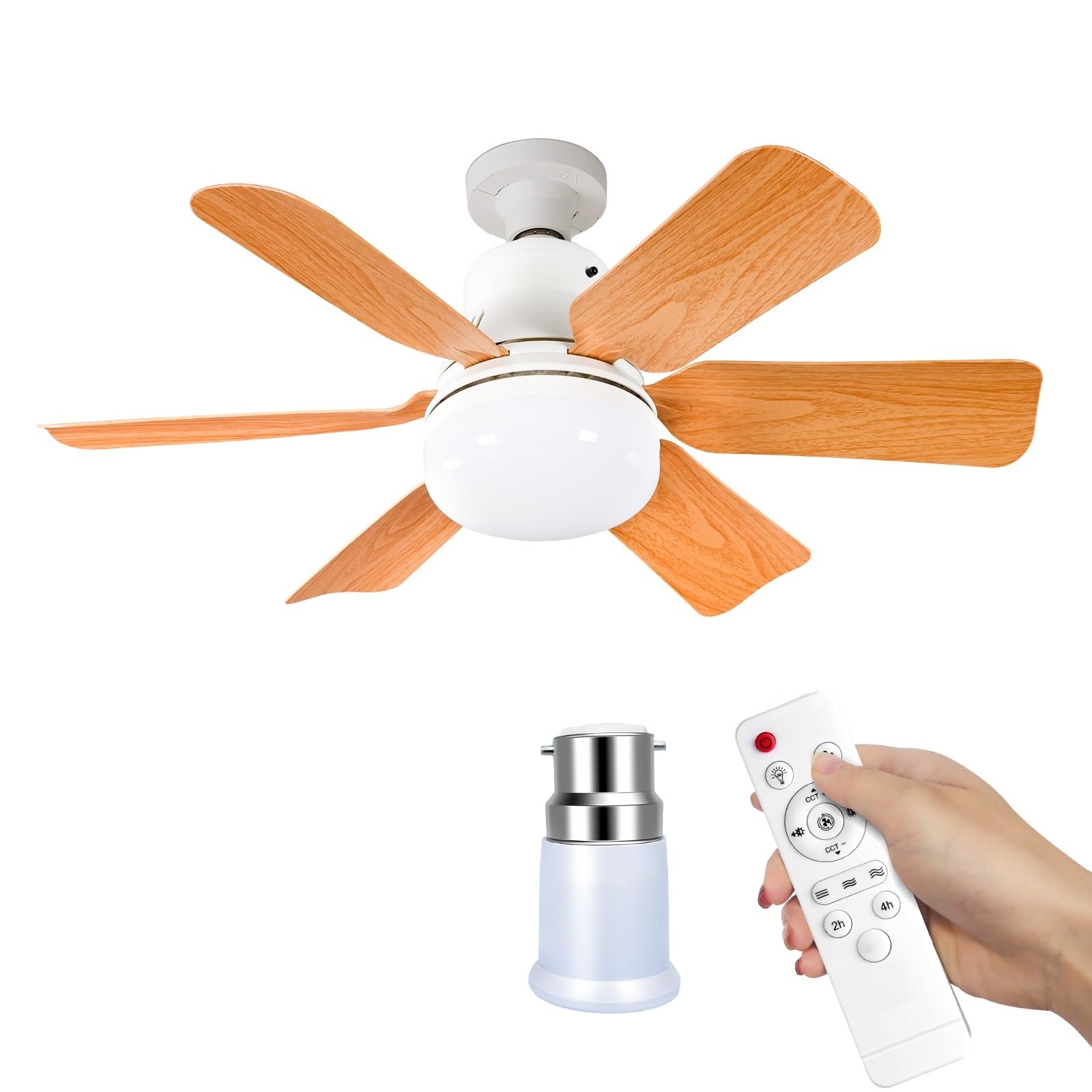 Oiwerh B-B22 52Cm Ceiling Fan Light Bulb Bayonet Fitting, Ceilings Fans With Light & Remote Control, Ceiling Fans Lights Dimmable, E27 Ceilings Lamp With 5 Blade, 3 Speed Timing (B-B22)