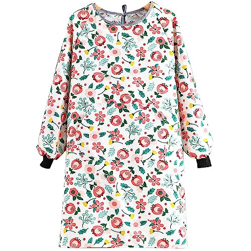 割烹着 女性用 キャンバス エプロン 保育士 スモック かっぽう着 ポケット付き おしゃれ 可愛い ガーデニング 作業着 シワになりにくい