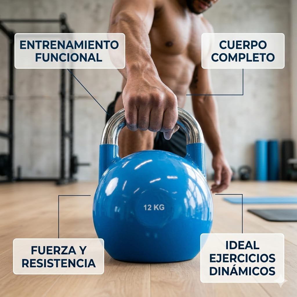 Kettlebell | Pesa Rusa de Acero con Asa Cromada | Entrenamiento Funcional, Crossfit y Fuerza | Base Plana Antideslizante | 6-32kg