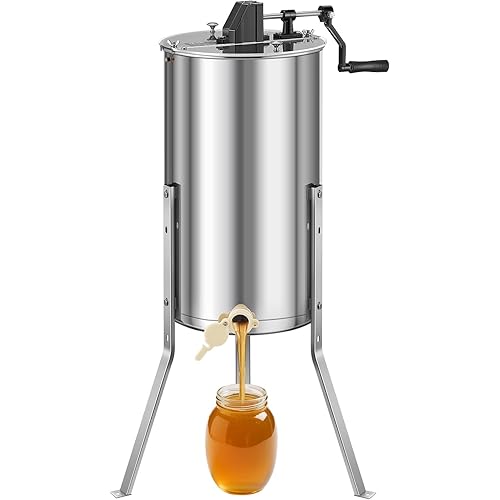 VEVOR Honey Extractor, 2 Frame Manual Honey Extractor with Transparent Lid, Stainless Steel Honeycomb Drum Spinner with Height Adjustable Stand,Honeycomb Extraction Centrifuge Equipment for Beekeeping