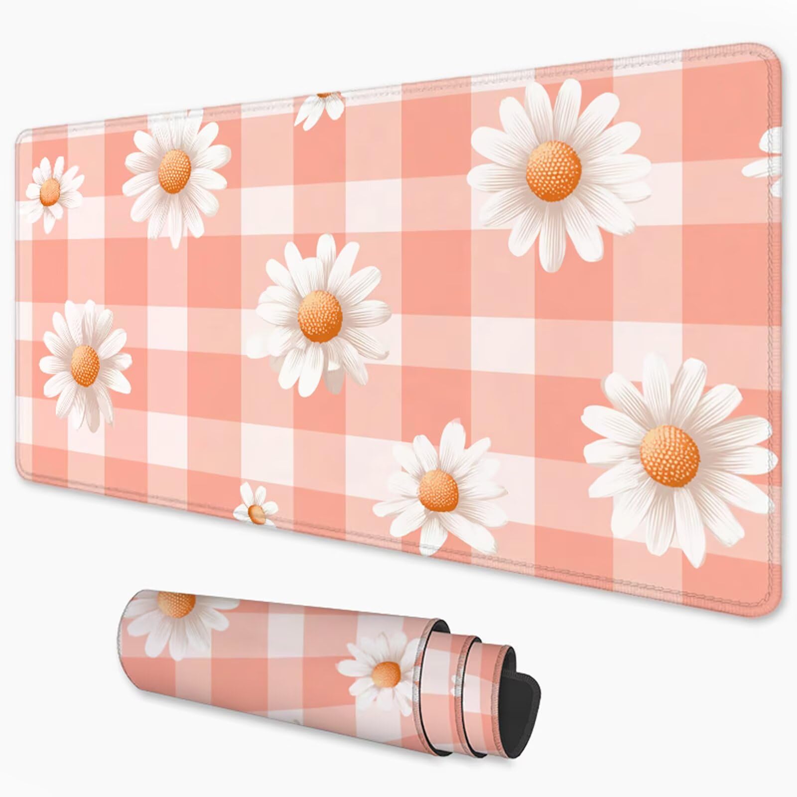 Podkładka pod mysz Daisy Podkładka pod mysz XXL 1000 x 500 mm pod ręką kwiat na biurko z wodoodporną powierzchnią i antypoślizgową podstawą, podkładka pod mysz do biura, komputera, poprawia dokładność