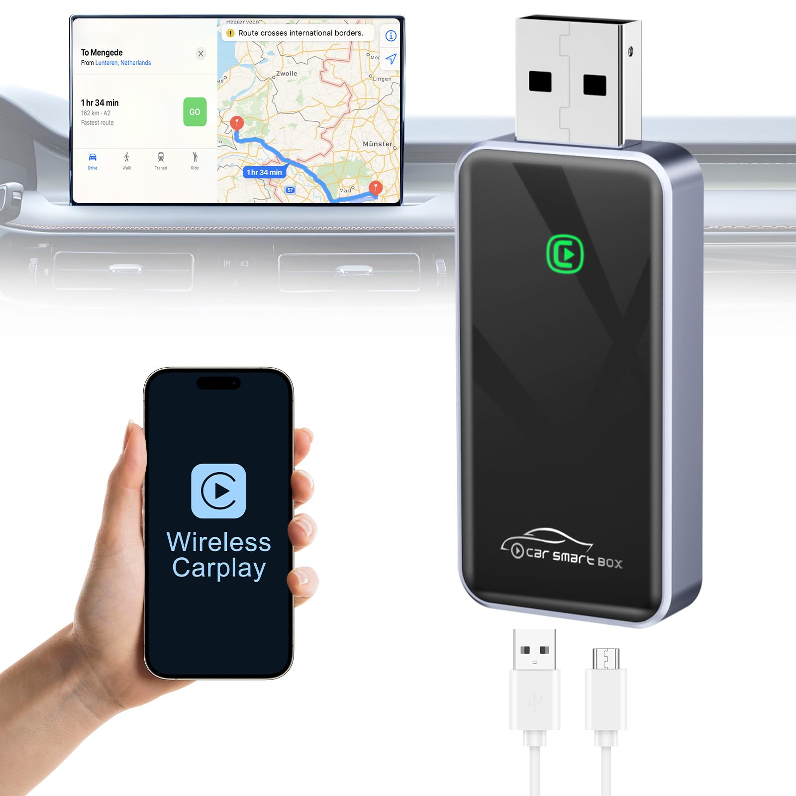 Photo 1 of *FACTORY SEALED* Aceotle Wireless CarPlay Adapter for iPhone, HD Navigation Vehicle-Level Chip Stable Connect, Bluetooth CarPlay Plug & Play Convert Wired to Wireless CarPlay Adapter iOS 10+ & Cars from 2015+