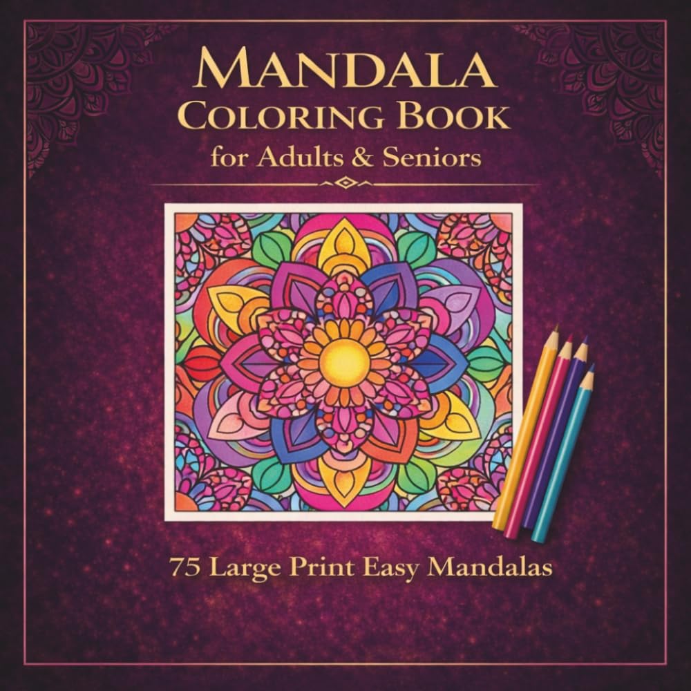 Mandala Coloring Book for Adults & Seniors: 75 Large Print Easy Mandalas for Relaxation, Stress Relief and Mindful Coloring