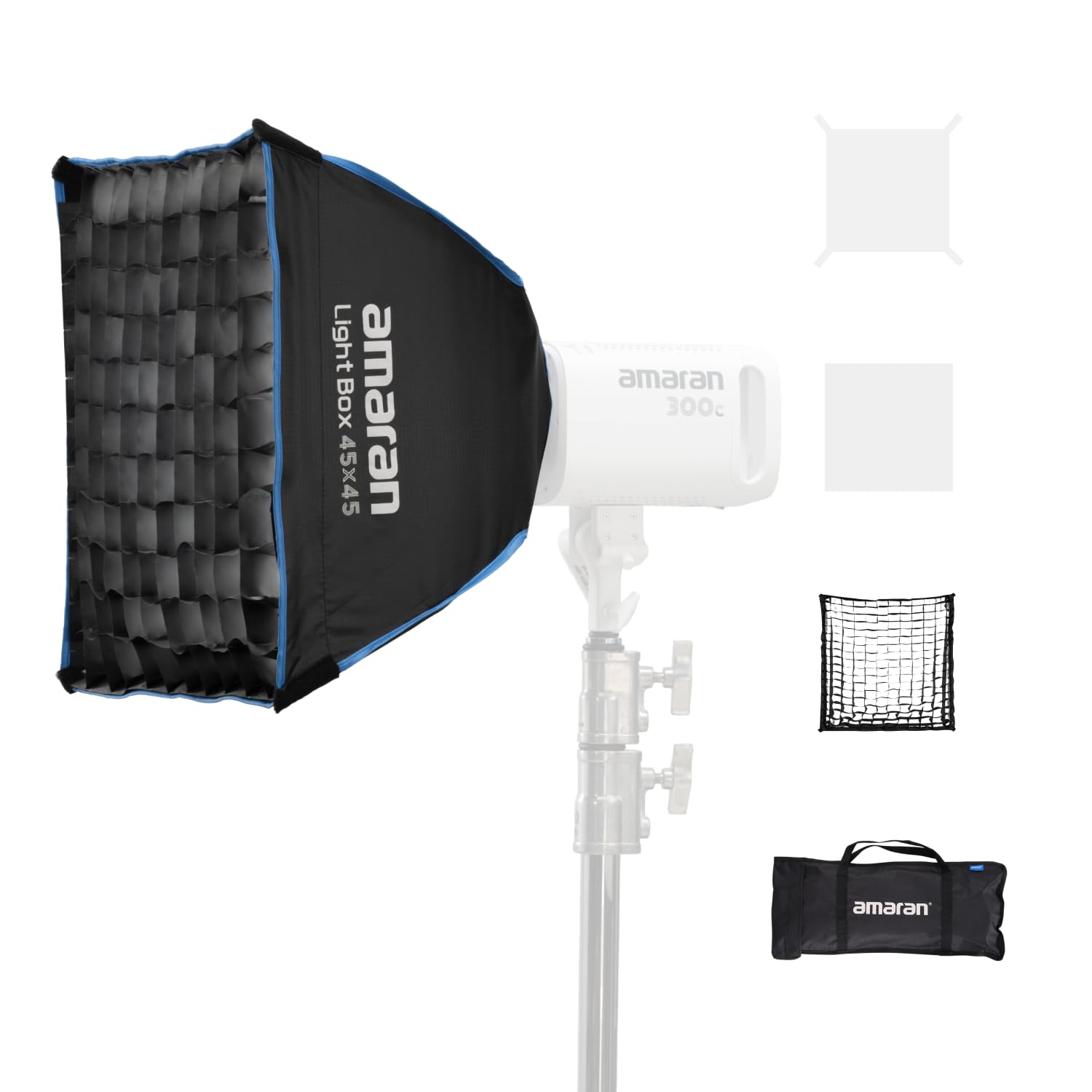 Amaran Light Box 45x45cm Softbox con Montura Bowens, Modificador de Luz Cuadrado de Instalación Rápida con Difusión & Rejilla para Foto & Video, Portátil y Ligero con Bolsa de Transporte