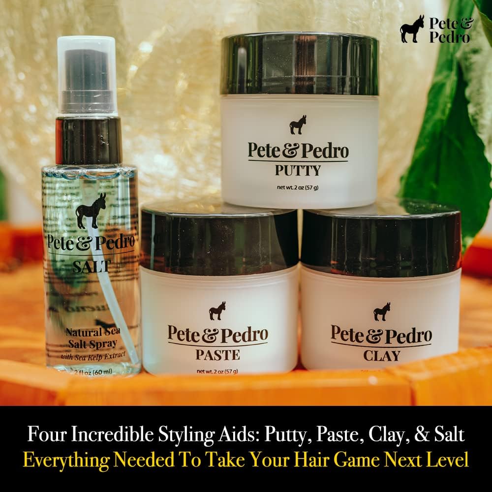 Pete & Pedro CORE FOUR HAIR KIT - Men's Hairstlying Best Of Set | Hair Clay, Paste, Putty, & Sea Salt Spray | As Seen on Shark Tank, 2 oz. Each